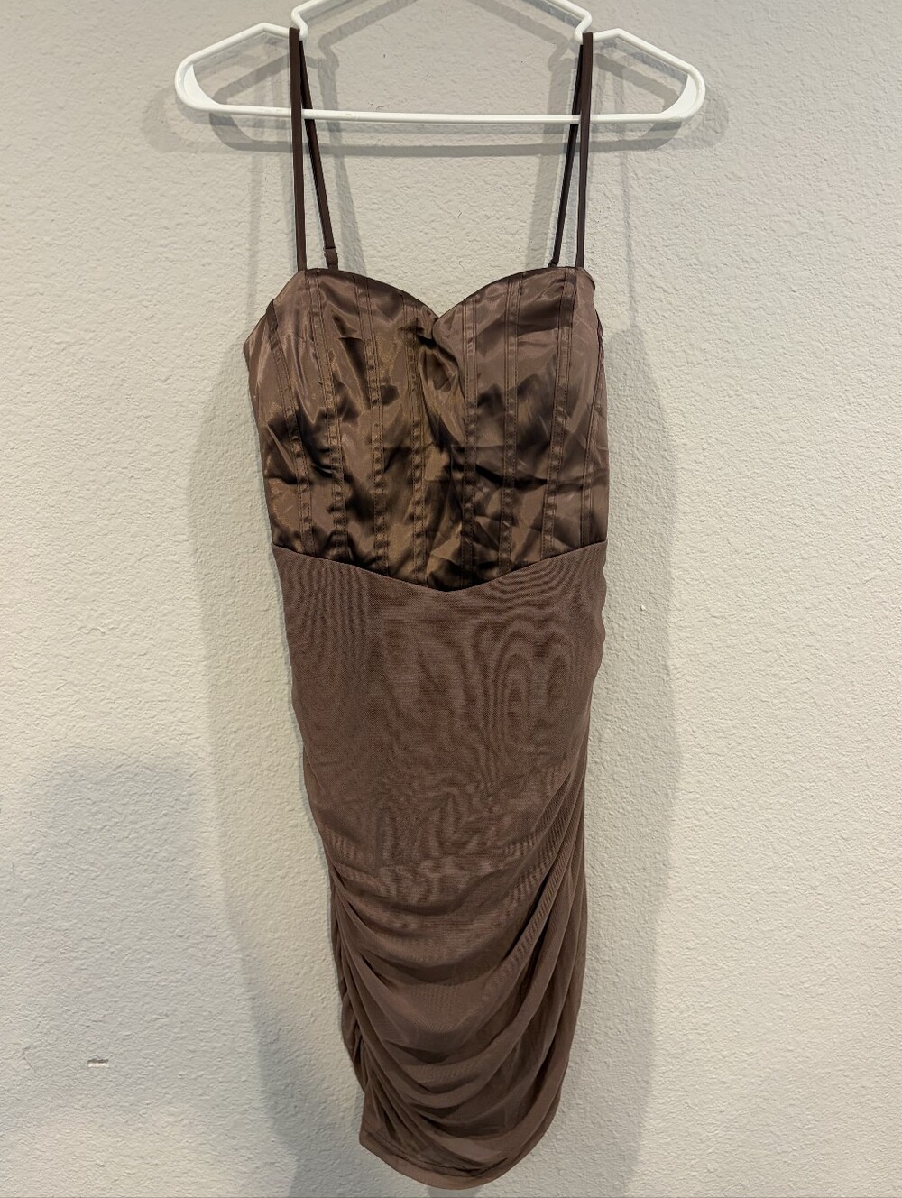 NEW Windsor Womens Club Homecoming Brown Corset Ruched Mini Dress Size Large